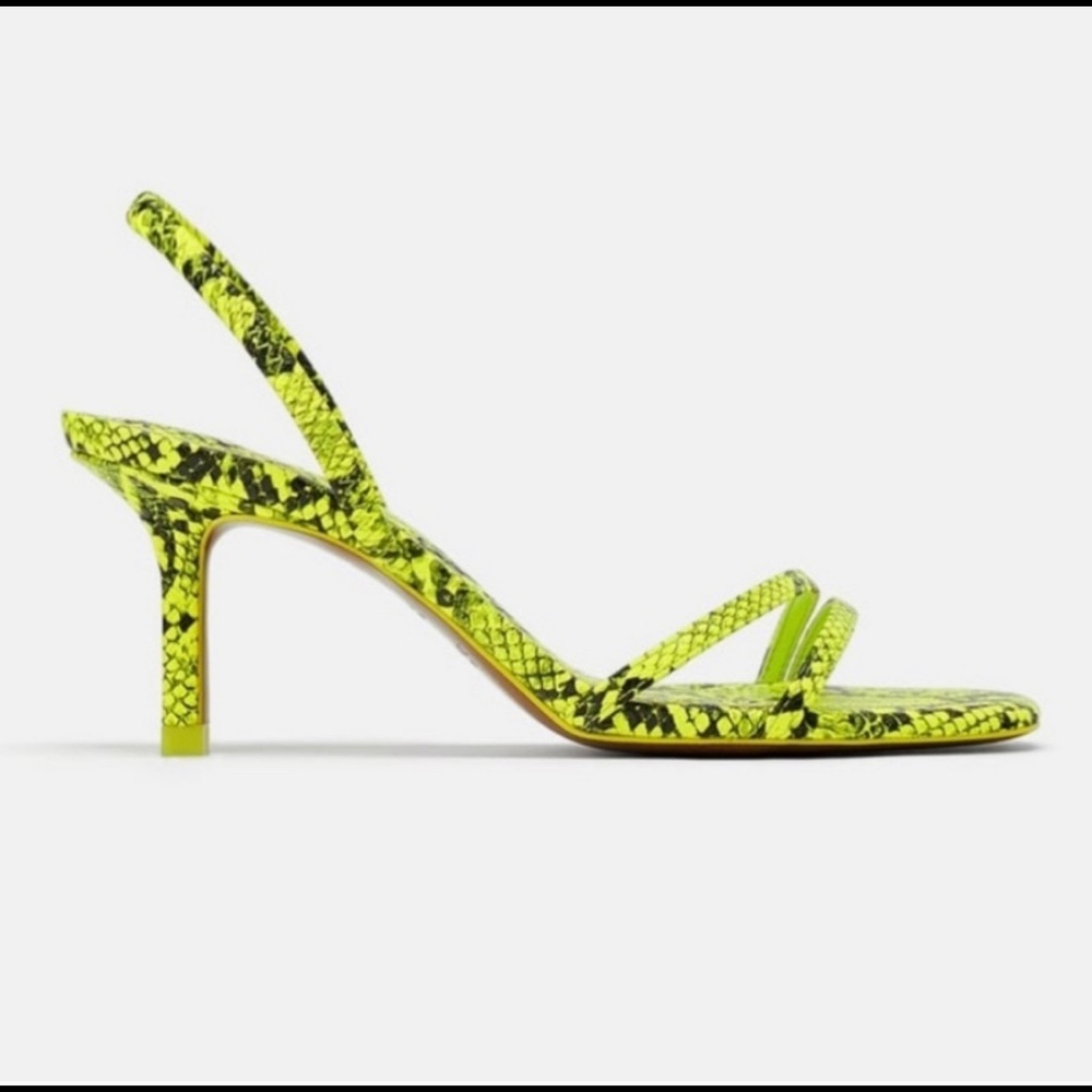 Neon yellow snakeskin sandal heels - ZARA
